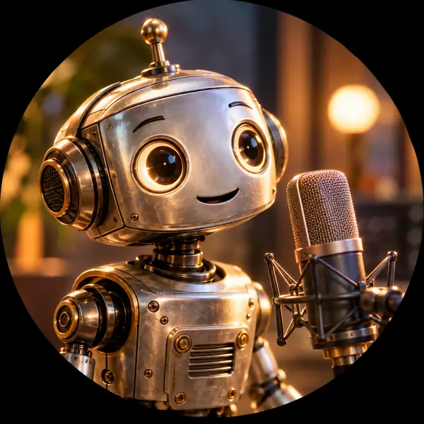 A tiny tin robot with a polished metal face, softly lit circular portrait.