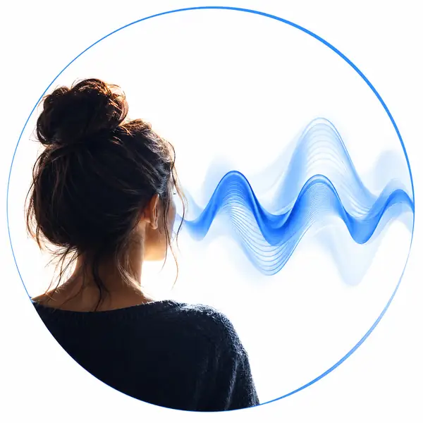 A clean blue sine wave on a white background, minimal circular graphic.